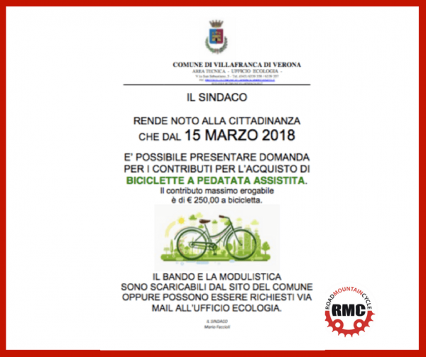 contributo bicicletta elettrica comune di villafranca di verona